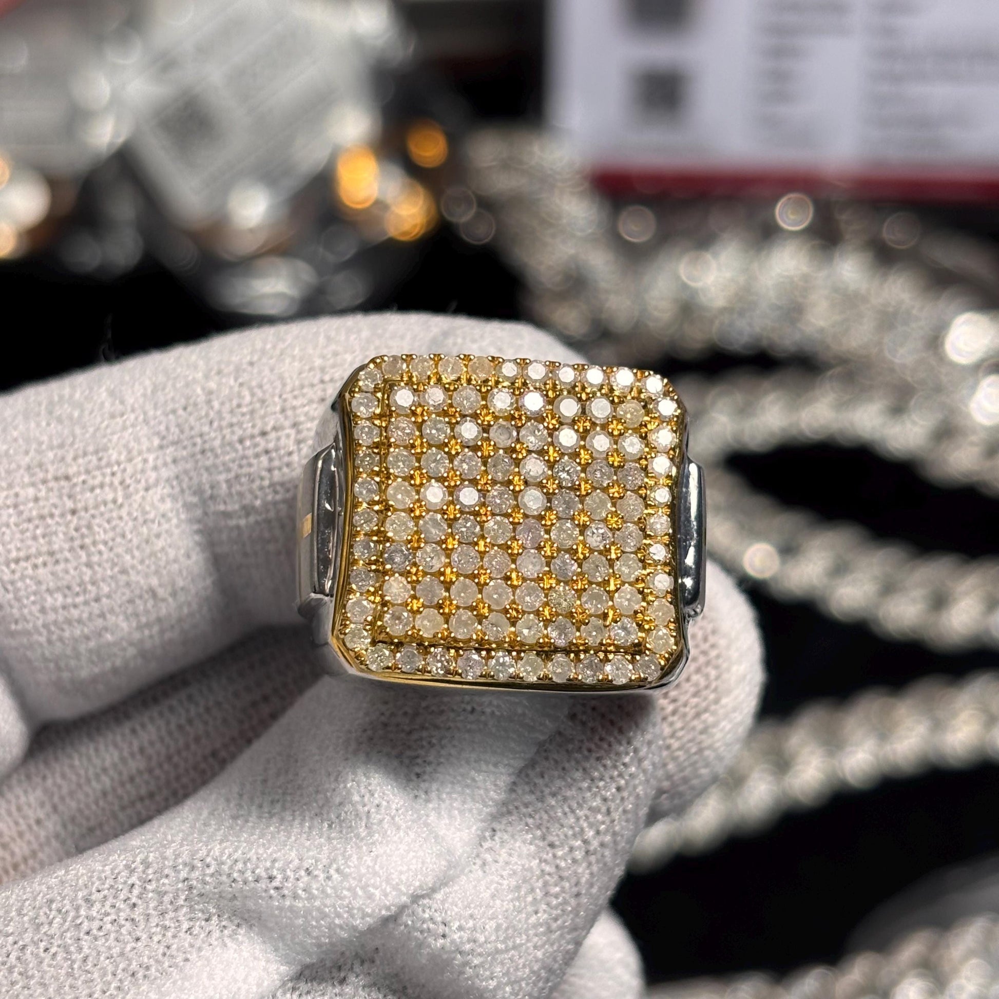 Handmade 925 Silver Ring: 1.5ct Natural Yellow Diamond Pave