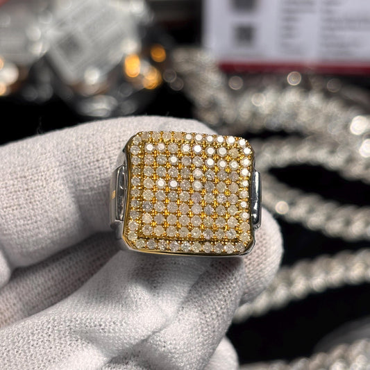 Handmade 925 Silver Ring: 1.5ct Natural Yellow Diamond Pave