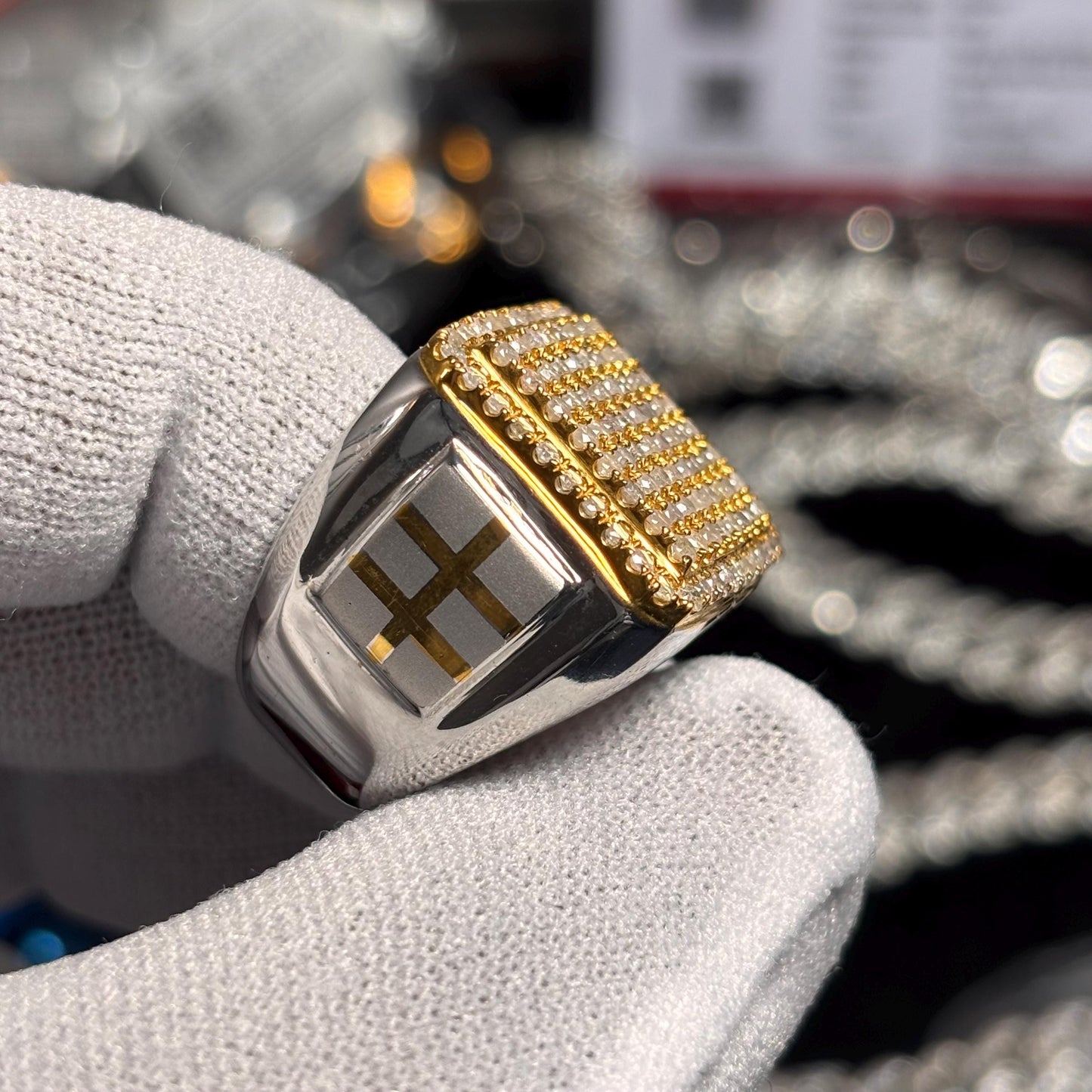 Handmade 925 Silver Ring: 1.5ct Natural Yellow Diamond Pave