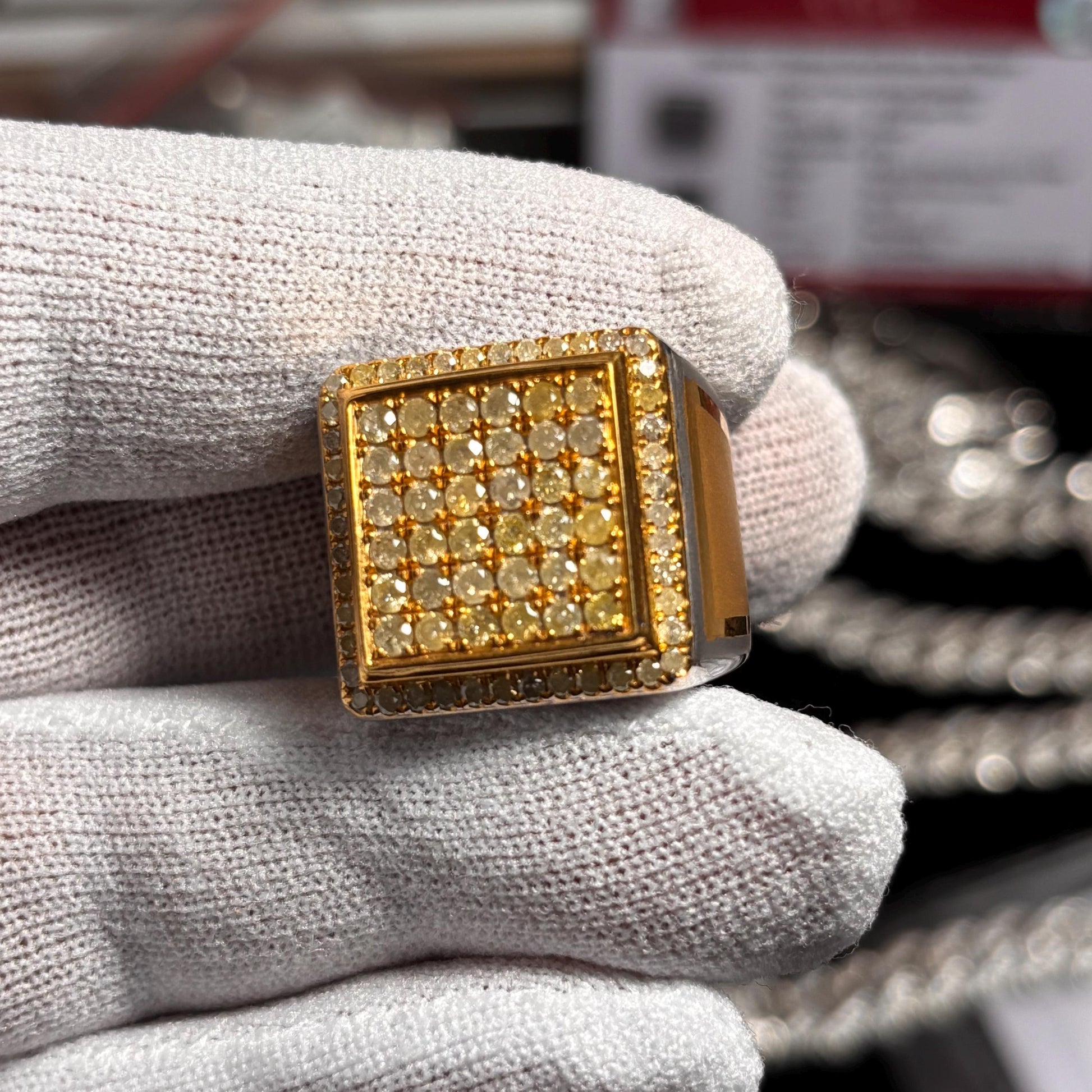 Handmade 925 Silver Ring: 1.5ct Natural Yellow Diamond Pave