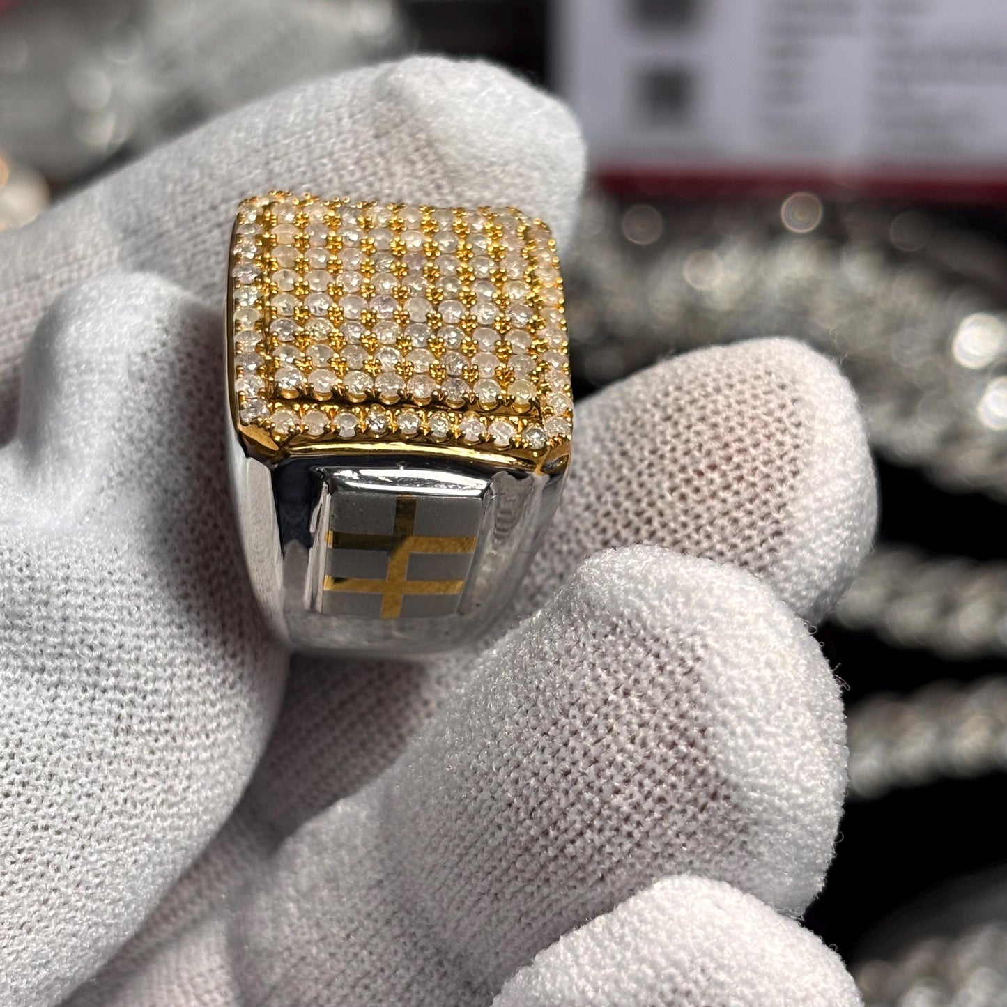 Handmade 925 Silver Ring: 1.5ct Natural Yellow Diamond Pave