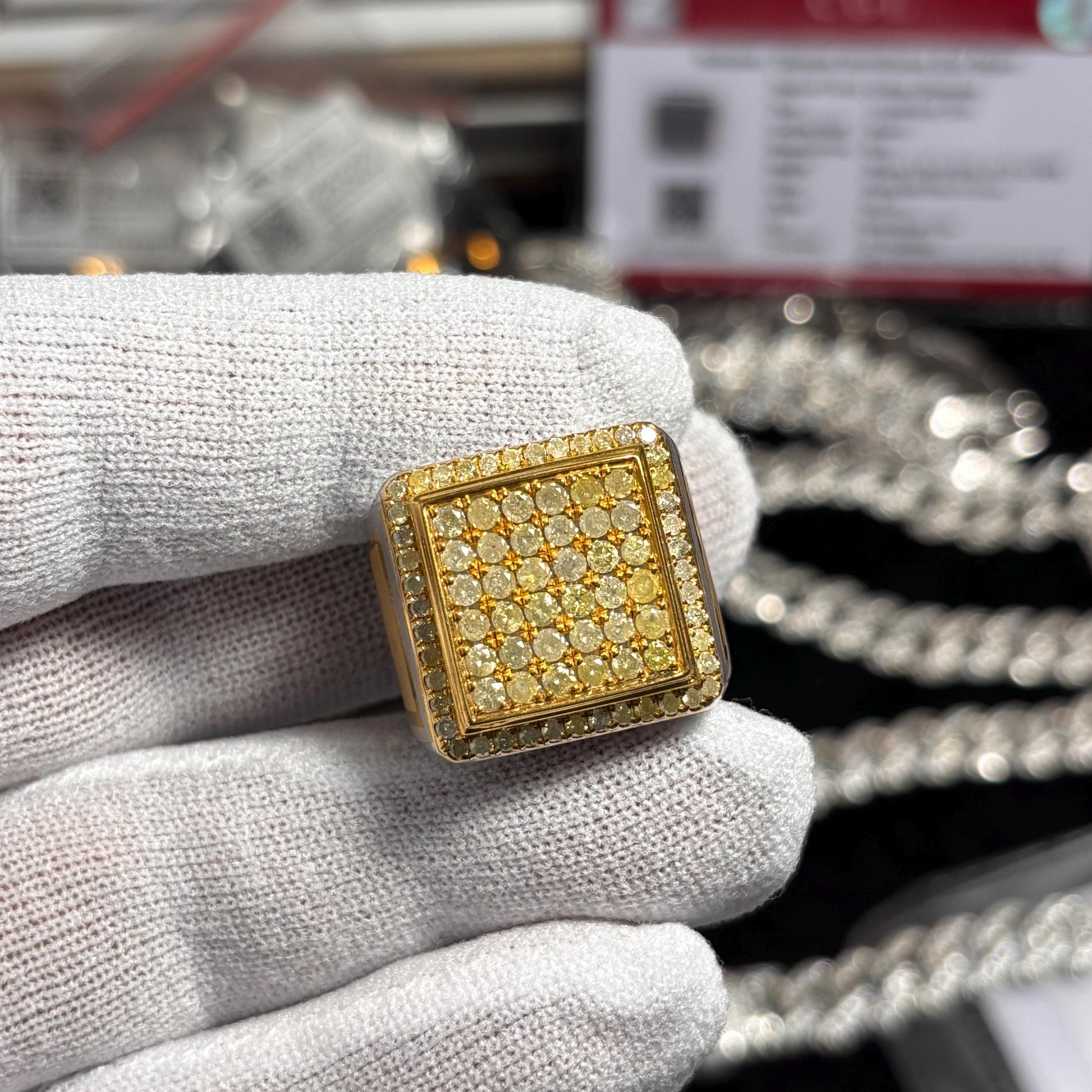 Handmade 925 Silver Ring: 1.5ct Natural Yellow Diamond Pave