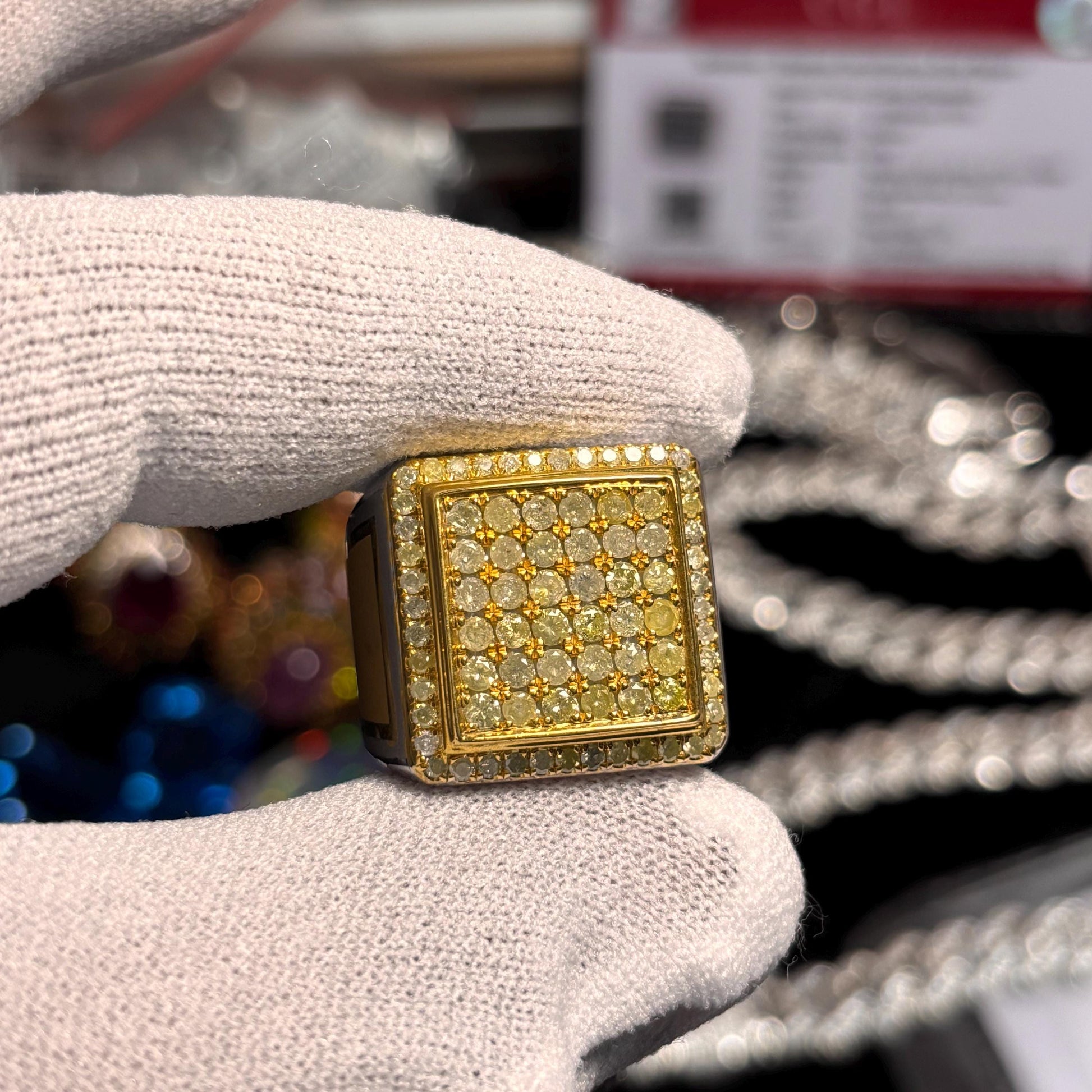 Handmade 925 Silver Ring: 1.5ct Natural Yellow Diamond Pave